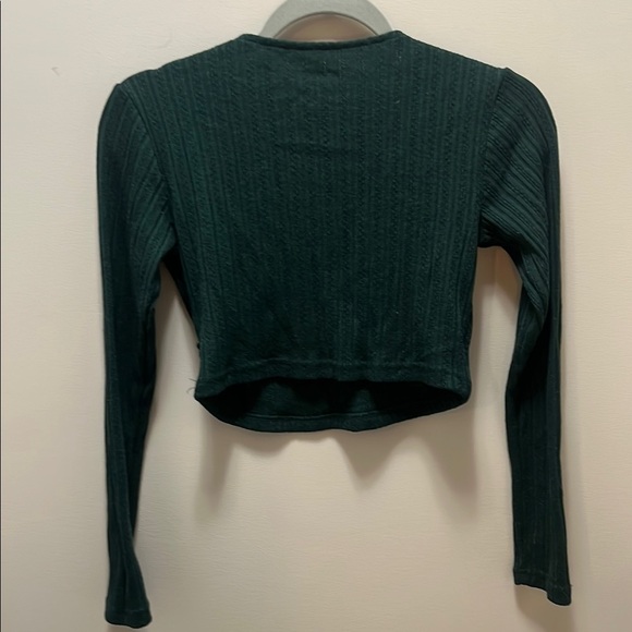 Harlow Green Ribbed Crop Wrap Blouse - Picture 4 of 4